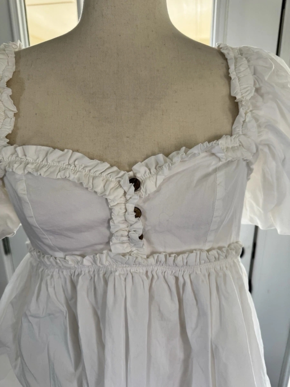 Free People Rendezvous Me Ivory Dress Mini Bubble Smocked Puff Sleeves- L - Picture 5 of 16